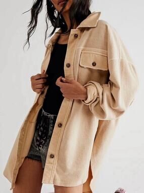 Free People Ruby Fleece Oversized Shacket in Tan Size Large